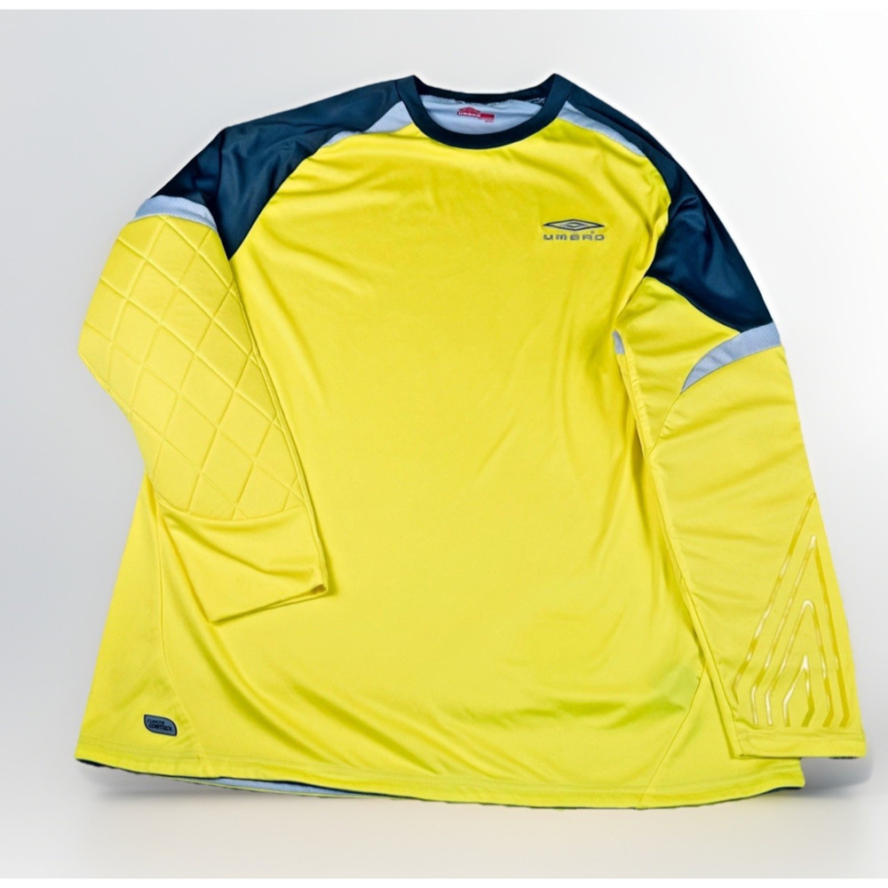 Umbro Goalkeeper Retro Mens L Padded Elbows Soccer Goalie Shirt Yellow L sleeve